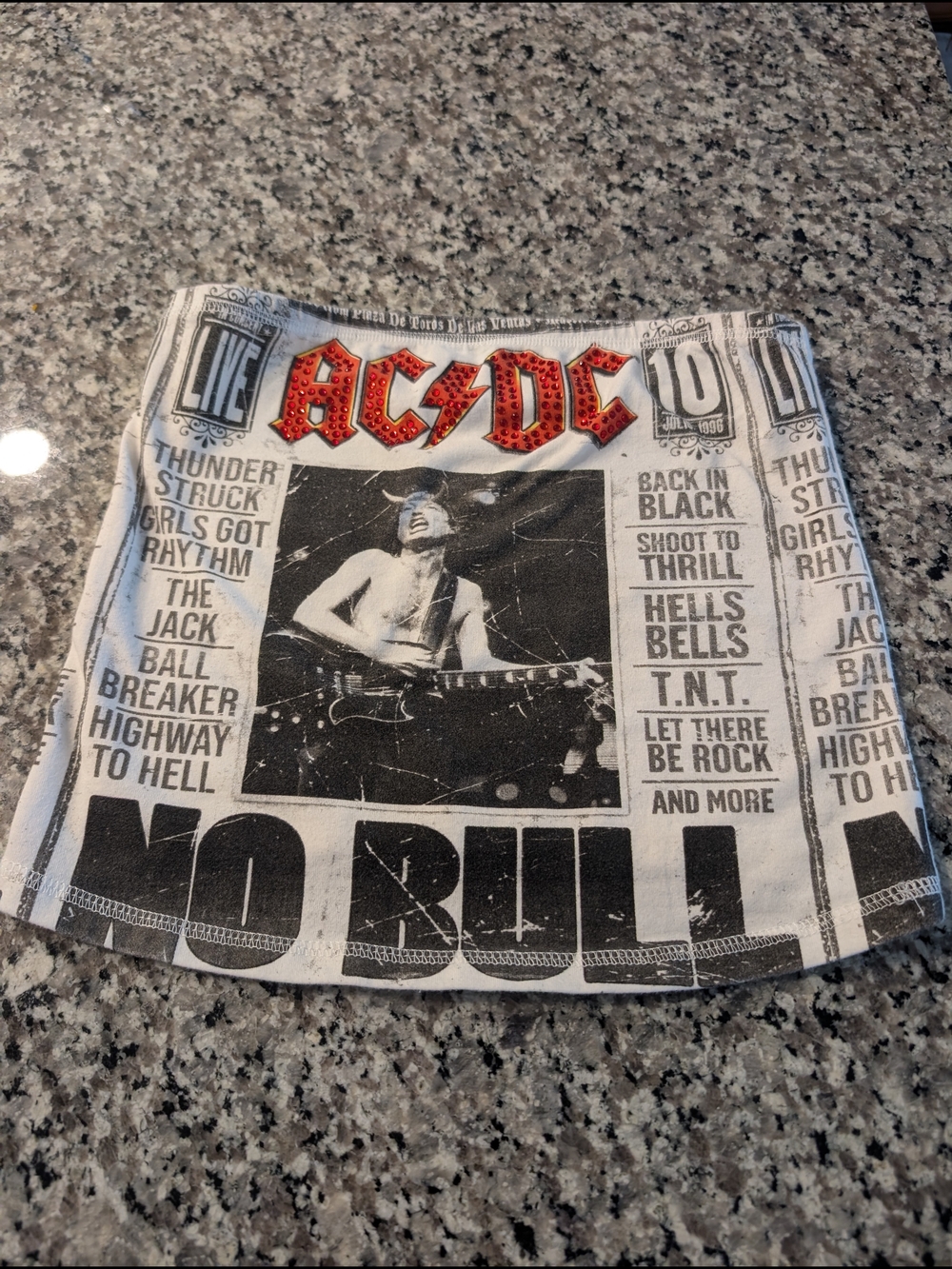 AC/DC Graphic Tube Top Red Rhinestones in White and Black